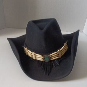 Black Cowboy Hat with Gold and Green Accent